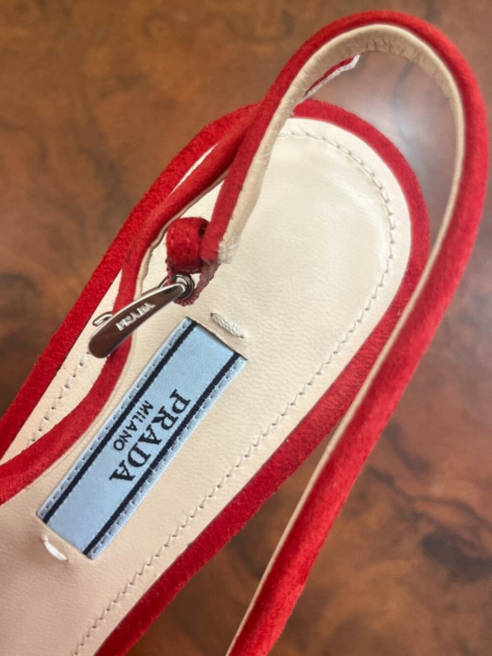 PRADA Red Suede Twist Slingback Pointed Toe Sandals Size IT 38 US 7 - Picture 6 of 11